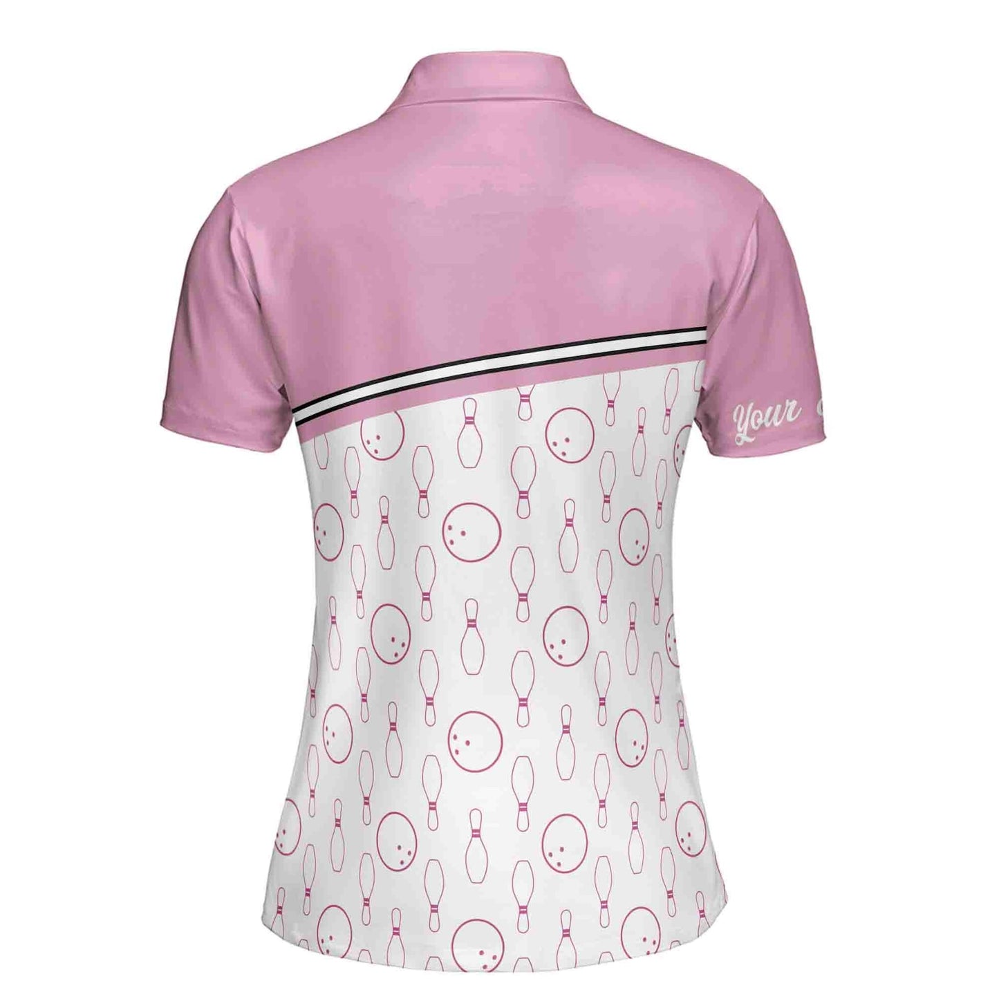 Custom Women's Bowling Shirt, Custom Ladies Bowling Polo Shirts, Custom White And Pink Bowling Polo Shirt For Women BE0018