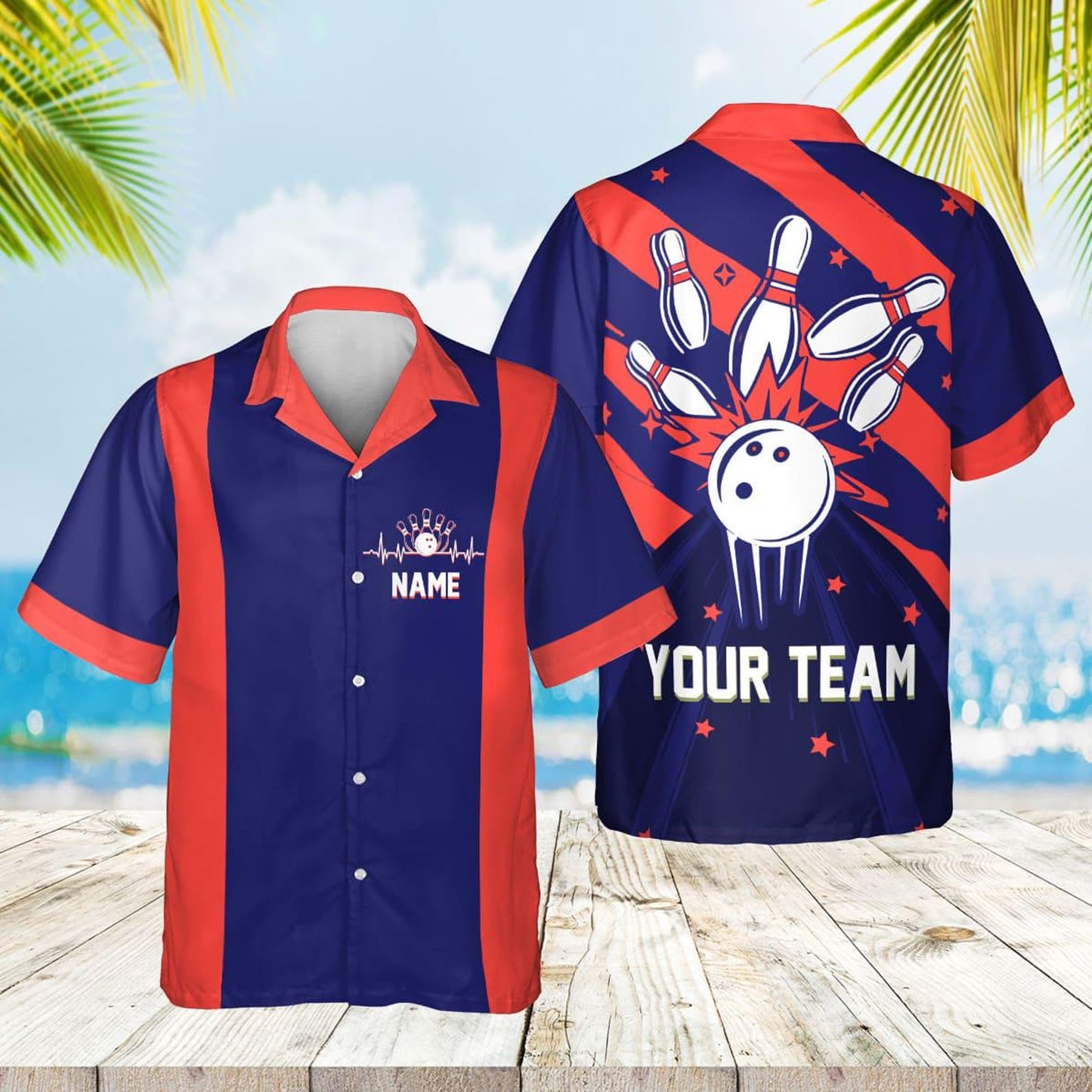 Custom Retro Bowling Hawaiian Shirts For Men And Women, Custom Blue Bowling Team Shirts BE0022