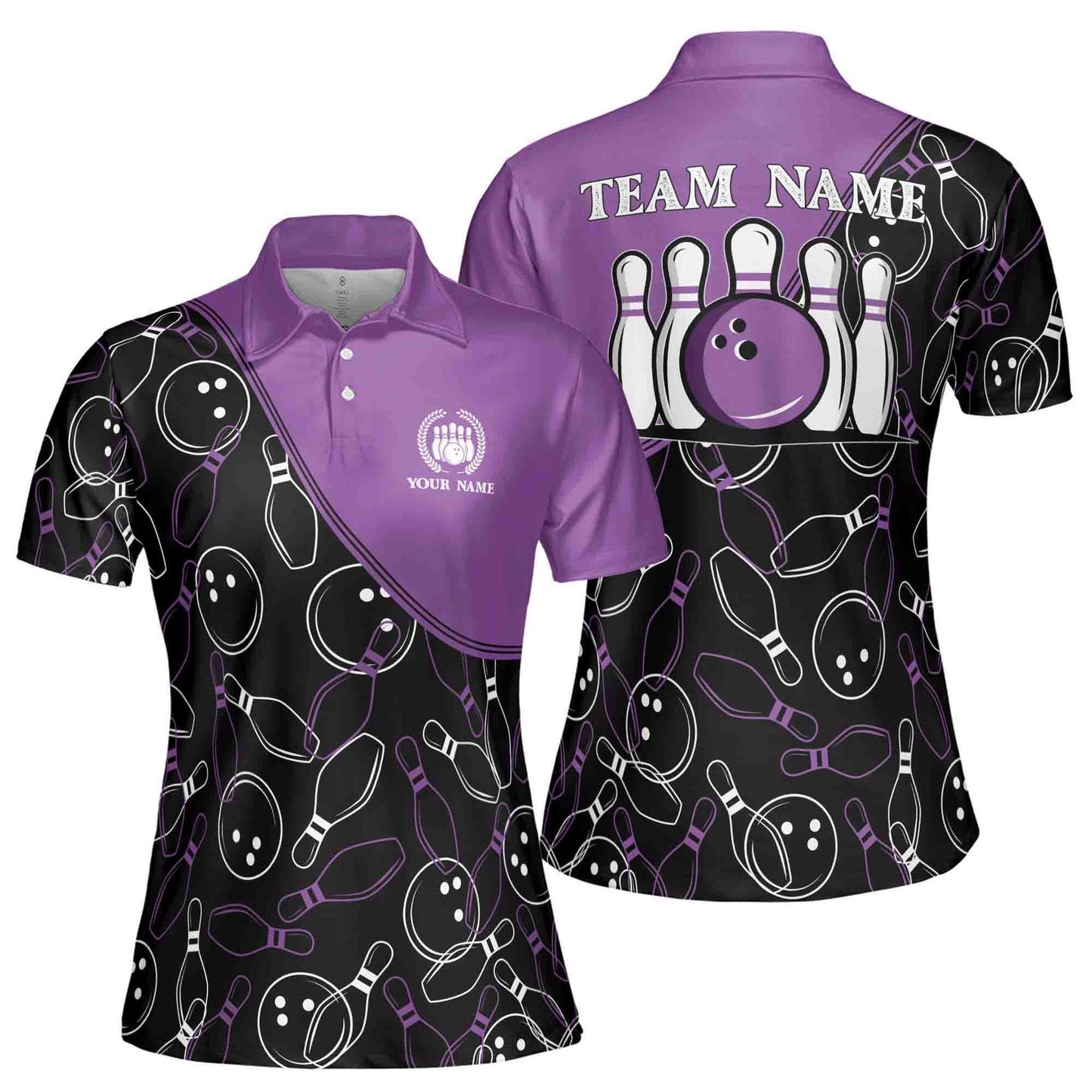 Custom Team Pink And Black Bowling Polo Shirt For Women, Custom Bowling Shirt BE0001