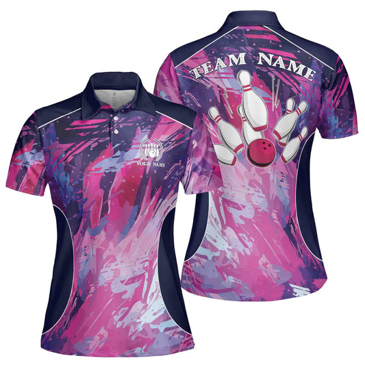 Custom Team Magenta Bowling Polo Shirt For Women, Custom Team Bowling Shirt BE0006