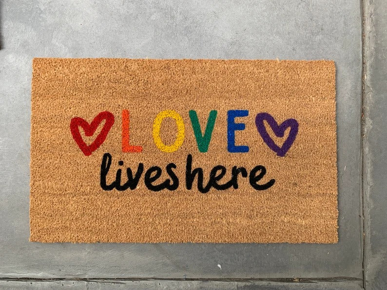 Love Lives Here Door Mat Lgbt Pride Doormat Trans Pride Gift Pride Welcome Doormat LO1210