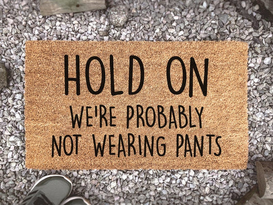 Hold On We're Probably Not Wearing Pants, Funny Doormat, Welcome Mat, Funny Door Mat, Funny Gift, Porch Decor SO1315