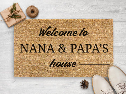 Welcome To Nana & Papa's House, Personalized Family Mat, Custom Coir Doormat, Housewarming Gift, Grandparent Gift SO1317