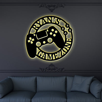 Personalized Game Metal Sign, Gaming Zone Wall Art, Gift for Gamer, Fathers Day Gift, Video Game Controller, Bedroom Decor(LED Light Not Include) CN3208