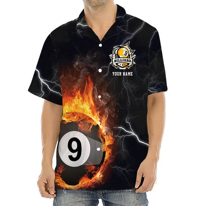 Tendpins Personalized Billiard 9 Ball Fire Flame Hawaiian Shirt BIA0719