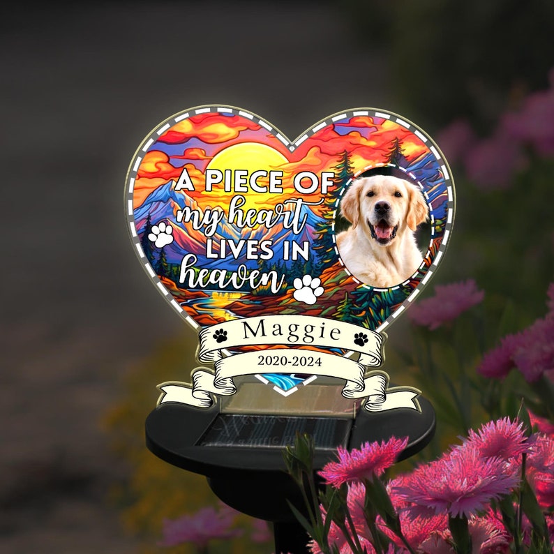 Custom Photo Pet Memorial Solar Light, Dog Loss Sympathy Gift, Personalized Cat Dog Photo Memorial Solar Power Garden, Pet Remembrance Gift SGL0004