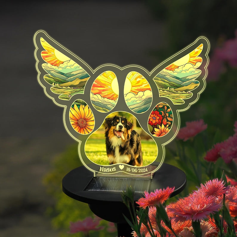 Custom Photo Pet Memorial Solar Light, Dog Loss Sympathy Gift, Personalized Cat Dog Photo Memorial Solar Power Garden, Pet Remembrance Gift SGL0003