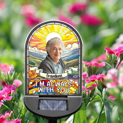 Personalized Photo Stained Glass Memorial Solar Garden Light, In Loving Memory, Memorial Gift For Loss Of Father/ Mother/ Grandma/ Grandpa SGL0001