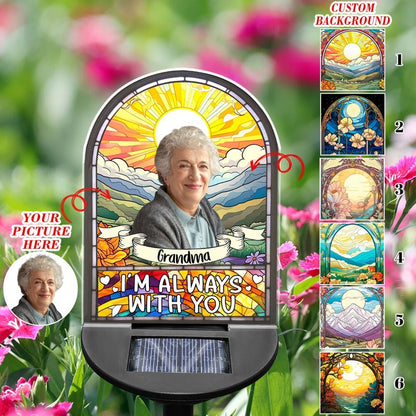 Personalized Photo Stained Glass Memorial Solar Garden Light, In Loving Memory, Memorial Gift For Loss Of Father/ Mother/ Grandma/ Grandpa SGL0001