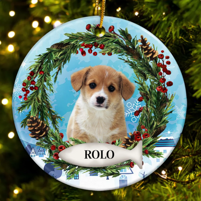 Custom Photo Lovely Pet Face - Christmas Gift For Pet Lovers, Pet Memorial - Personalized Circle Ceramic Ornament OW0002