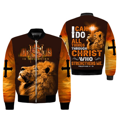 3D All Over Print Jesus And Lion Hoodie Tshirt For Men And Woman I Can Do All Things Through Christ Who Strengthens Me TO0255