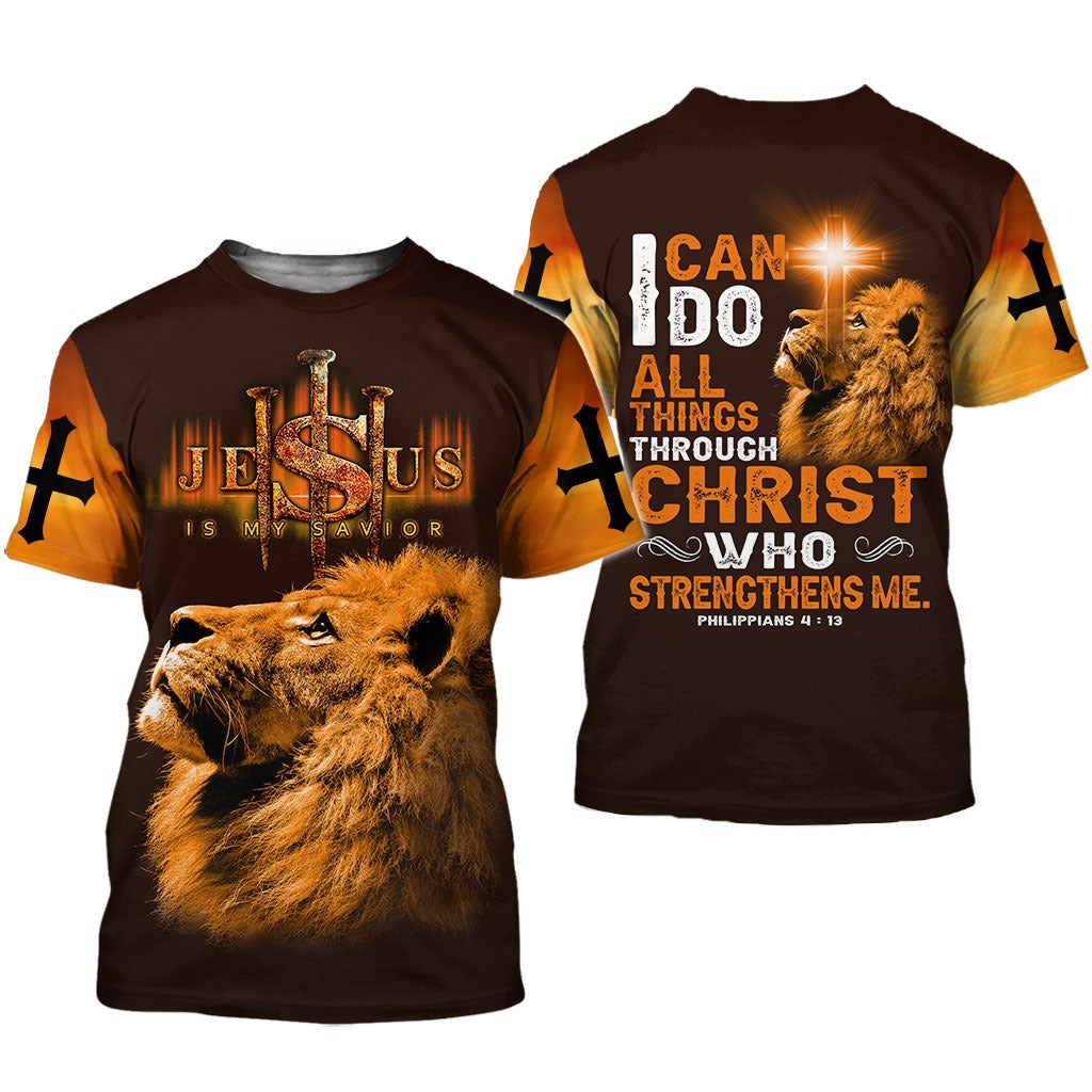 3D All Over Print Jesus And Lion Hoodie Tshirt For Men And Woman I Can Do All Things Through Christ Who Strengthens Me TO0255