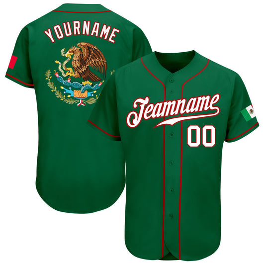 Custom Kelly Green White-Red Authentic Mexican Flag Fashion Baseball Jersey SO0201