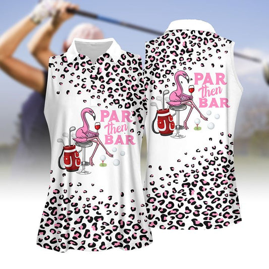 Pink Leopard Par Then Bar Flamingo Women Golf Apparel, Golf Shirts for Women Sleeveless with Collar, Ladies Sleeveless Golf Shirt SO0528