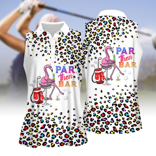 Pink Leopard Par Then Bar Flamingo Cocktail Women Short sleeve Golf polo shirt for women, Golf Apparel SO0536