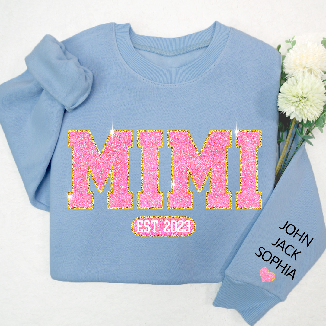 Glitter Pink Custom Name Mimi Nana Grandma Est And Kids Sweatshirt, Mother's Day Valentine Sweatshirt SO1112