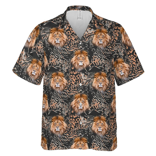 Hawaiian Camp Collar Short Sleeve Button-Down Shirt Lion, 3D Full Printed Hawaiian Aloha Shirts HO0373