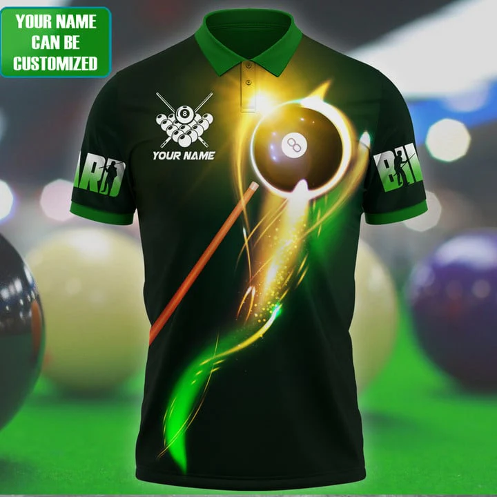 Tendpins 8 Ball Billiard Personalized Name 3D Unisex Shirt Green BIA0467