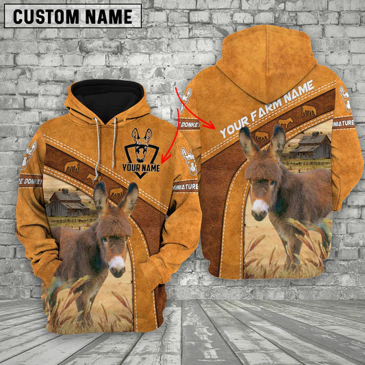 Custom Name 3D All Over Print Miniature Donkey Hoodie Brown Leather Pattern SO0456