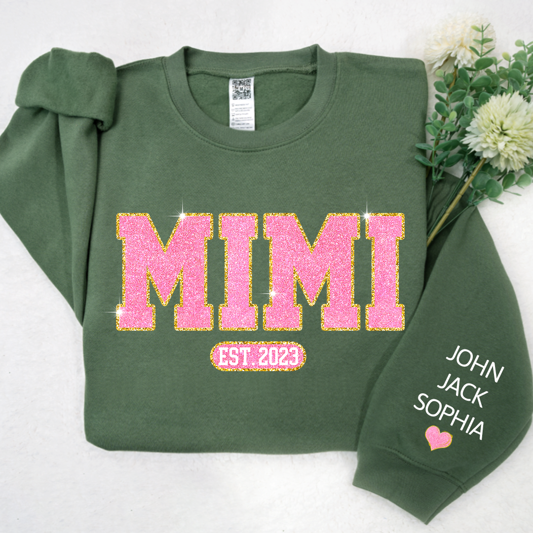 Glitter Pink Custom Name Mimi Nana Grandma Est And Kids Sweatshirt, Mother's Day Valentine Sweatshirt SO1112