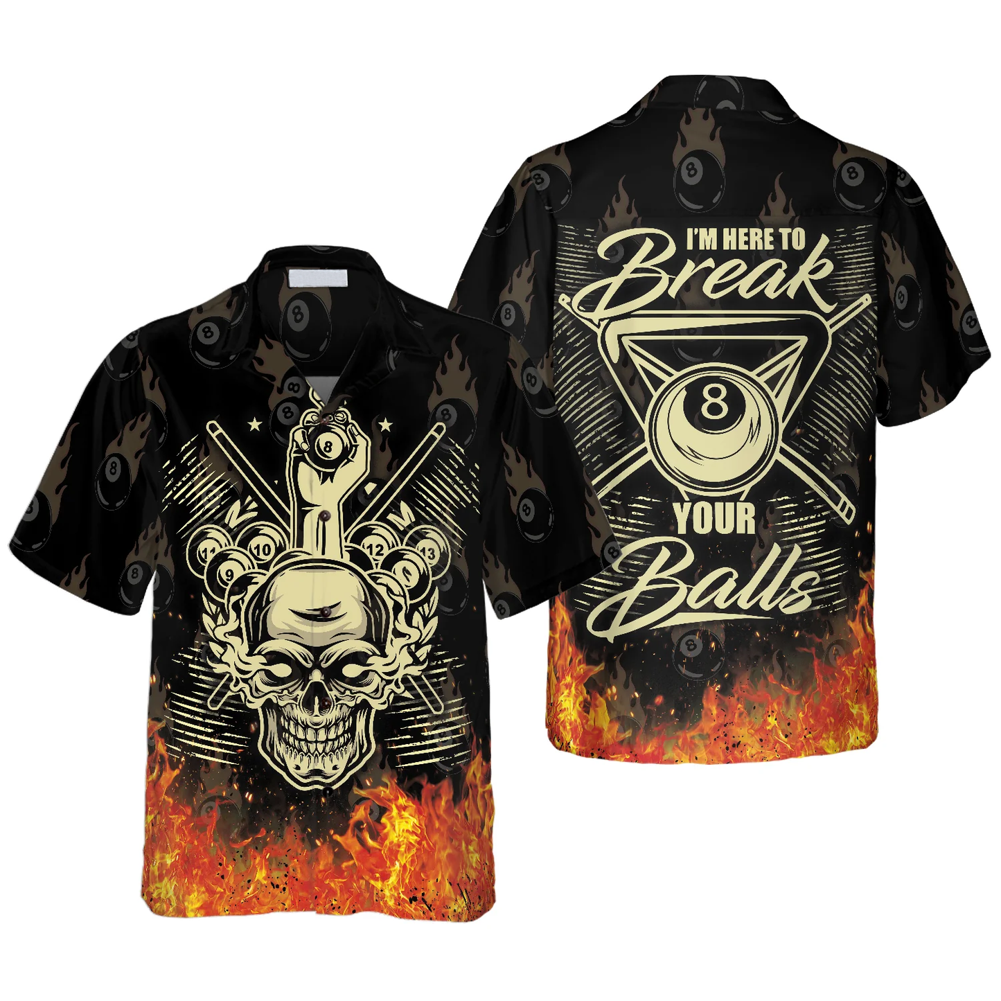 Billiard I'm Here To Break Your Balls Hawaiian Shirt, Skull Fire 8 Ball Shirt, Idea Gift for Billiard Player HO4084