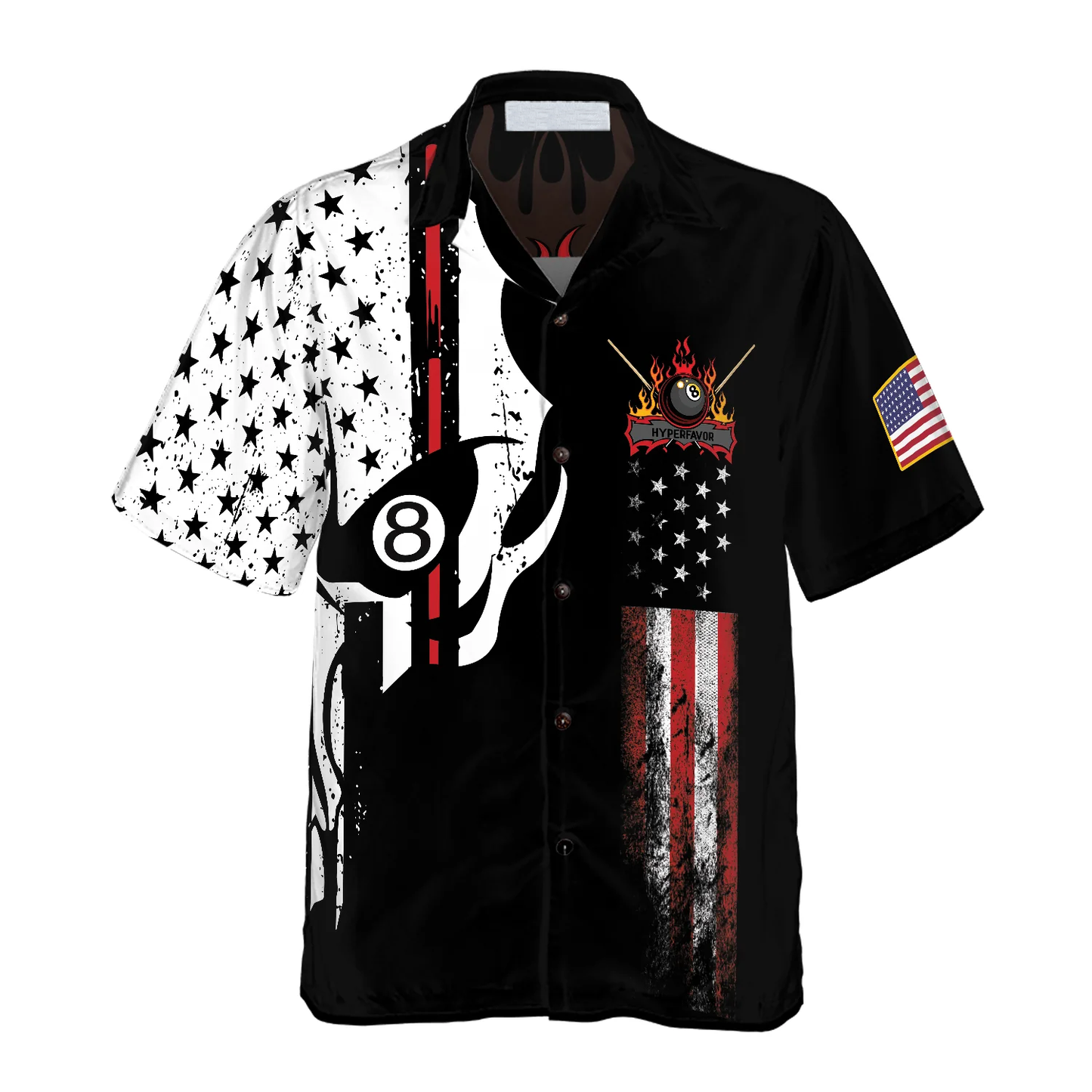 Skull Billiards Pool Hawaiian Shirt, Flag American Skull Billiard Shirt, Uniform Shirt Billiard Player HO4083