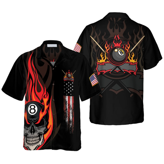 Flame Skull Billiard Pool Hawaiian Shirt, Skull Fire Billiard Shirt, 3D All Over Print Billiard Gift HO4086