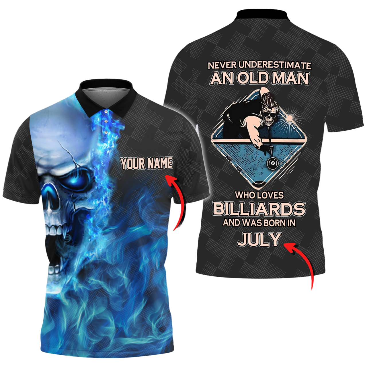 Tendpins Blue Skull Billiards Old Man Plays Born In Personalized Unisex Shirt BIA0768