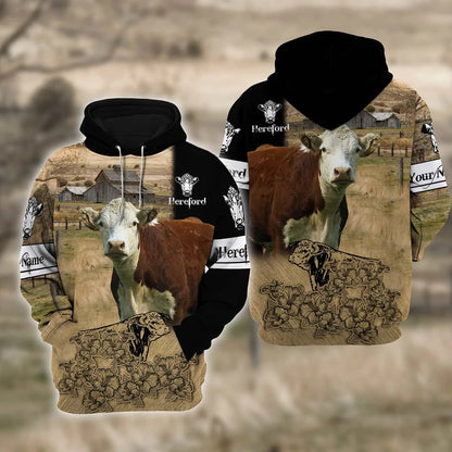 Personalized Farm Hereford Cattle Hoodie 3D Full Print Cow Zip Hoodie SO0435