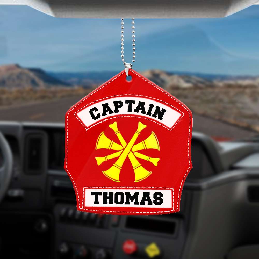 Personalized Firefighter Captain Flat Acrylic Car Ornament, Firefighter Car Hanging Ornaments OO0139