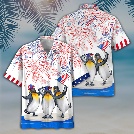 penguins 4th of july Hawaiian Shirt, Independence Is Coming, USA Patriotic Hawaiian Shirt HO0728