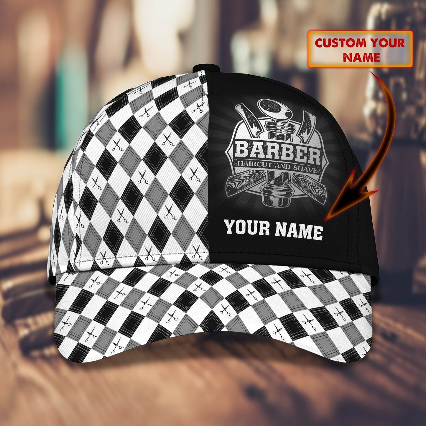 3D Classic Cap Barber Personalized Name Cap Tendpins CA0844