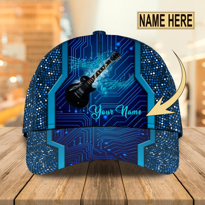 3D Classic Cap Blue Guitar Personalized Name Cap Tendpins CA1004