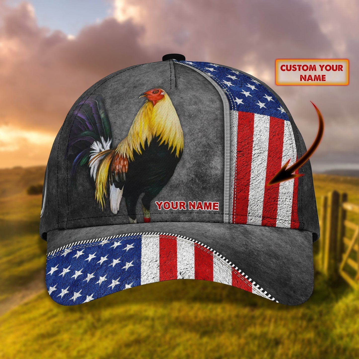 3D Classic Cap Rooster 04 Personalize Name Cap 203 Tendpins CA1068