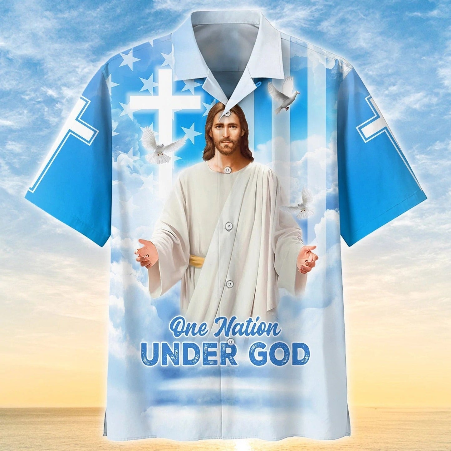 One Nation Under God 3D All Over Print Shirt Hoodie, 4Th Of July Patriotic 3D Hawaiian Shirt, Independence 3D Shirt TO0210