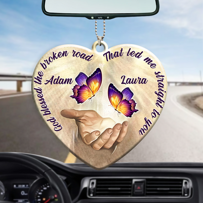 Personalized Car Hanging Ornament For Couple, God Blessed Butterfly Couple Car Ornament OO0097