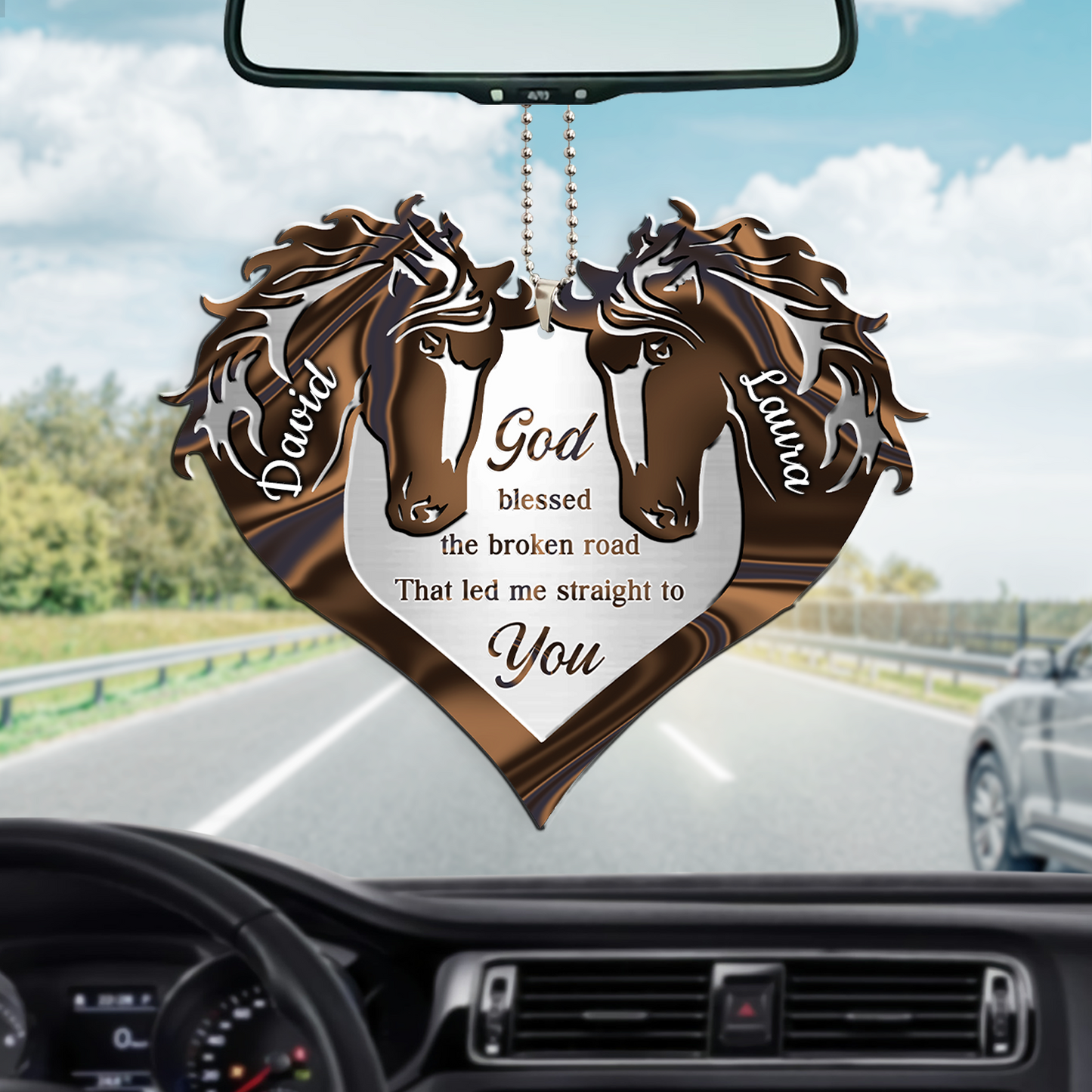 Heart Of Couple Horse God Blessed Personalized Two Sided Ornament, Couple Ornament For Car, Car Hanging Ornament OO0144