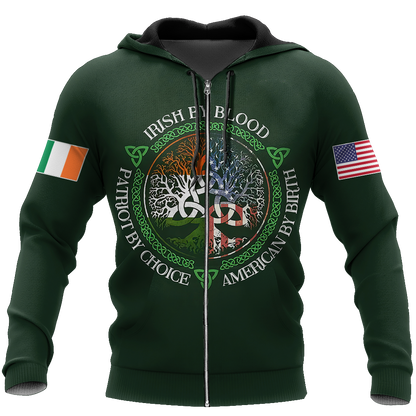 Irish By Blood American By Birth Patriot By Choice St.Patrick Day Hoodie Shirt for Men and Women PO0273