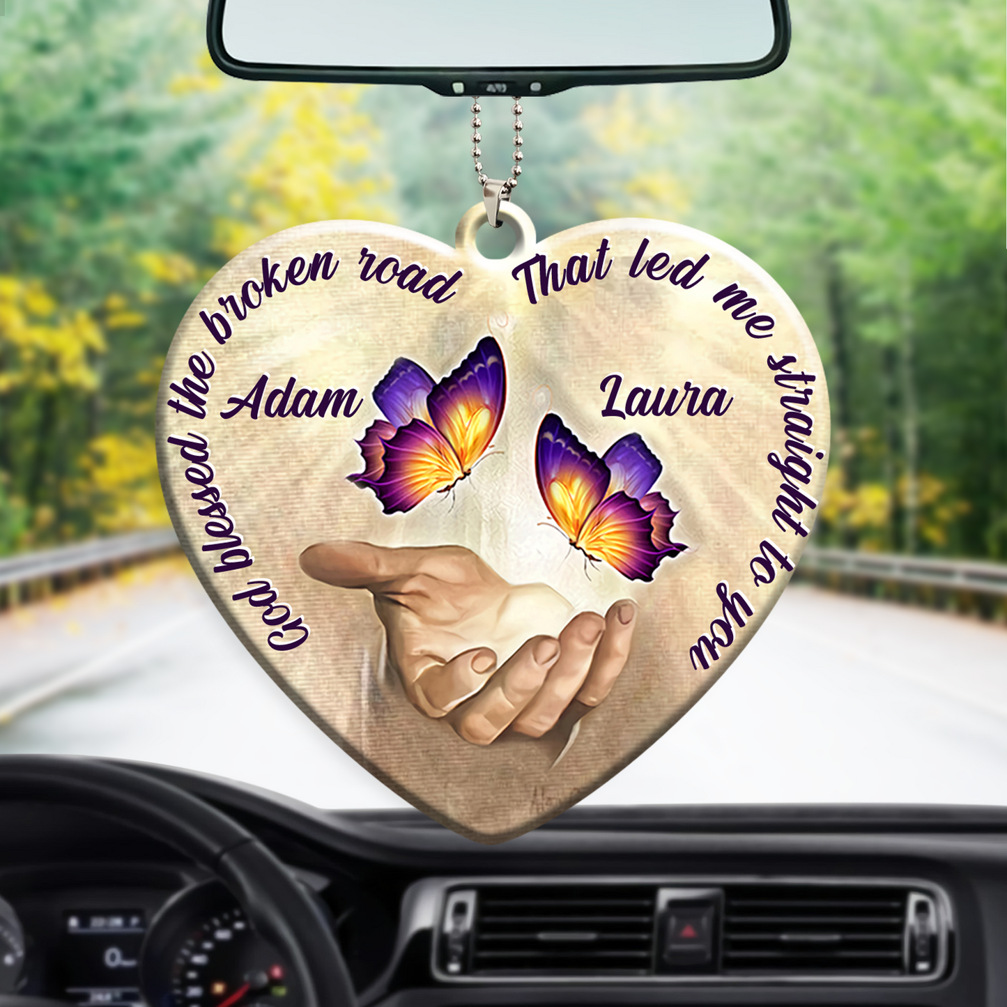 Personalized Car Hanging Ornament For Couple, God Blessed Butterfly Couple Car Ornament OO0097