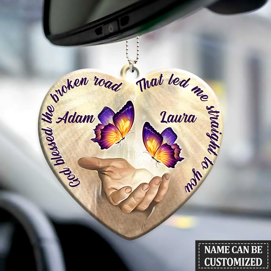 Personalized Car Hanging Ornament For Couple, God Blessed Butterfly Couple Car Ornament OO0097