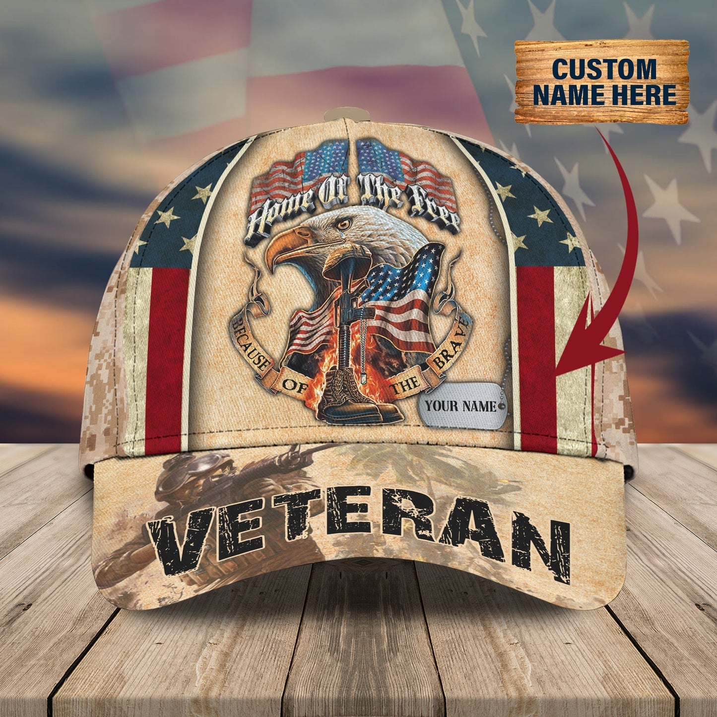 3D Classic Cap Us Veteran Personalized Name Cap Tendpins CA1506