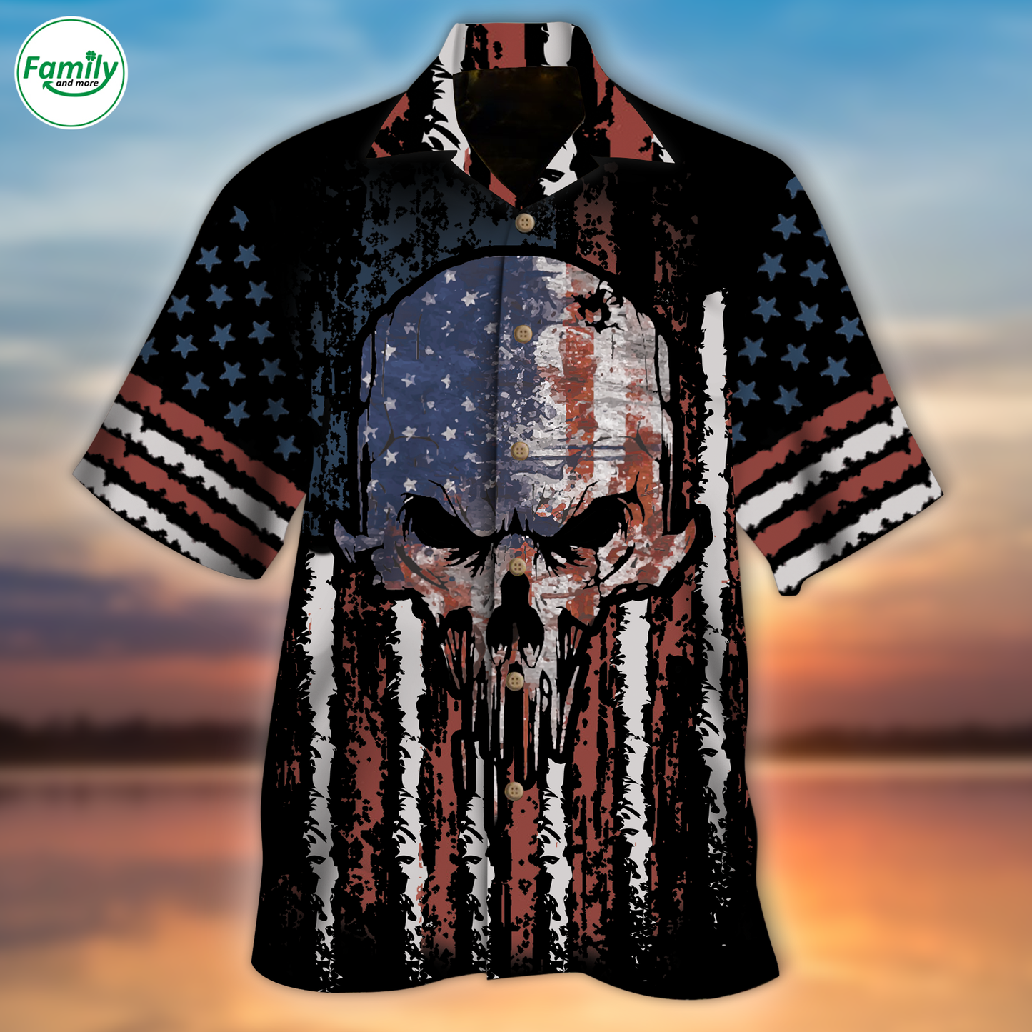 3D Skull Hawaiian Shirt With American Flag Pattern, Tendpins Skulls Hawaii Shirt Short Sleeve HO5311