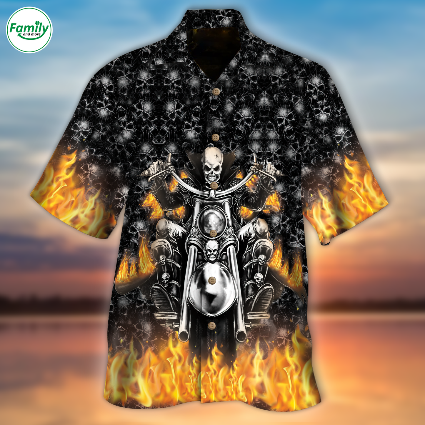 Skeleton Hawaiian Shirt Skull Skeleton Rider On Fire All Over Printed 3D Hawaiian Shirt HO5312