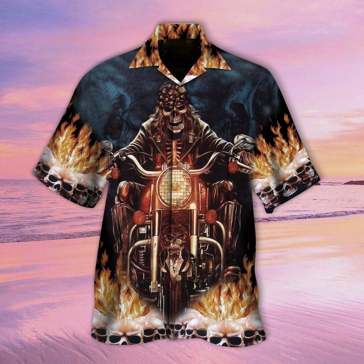 Ghost Rider Skull Fire Night Hawaiian Shirt HO5275