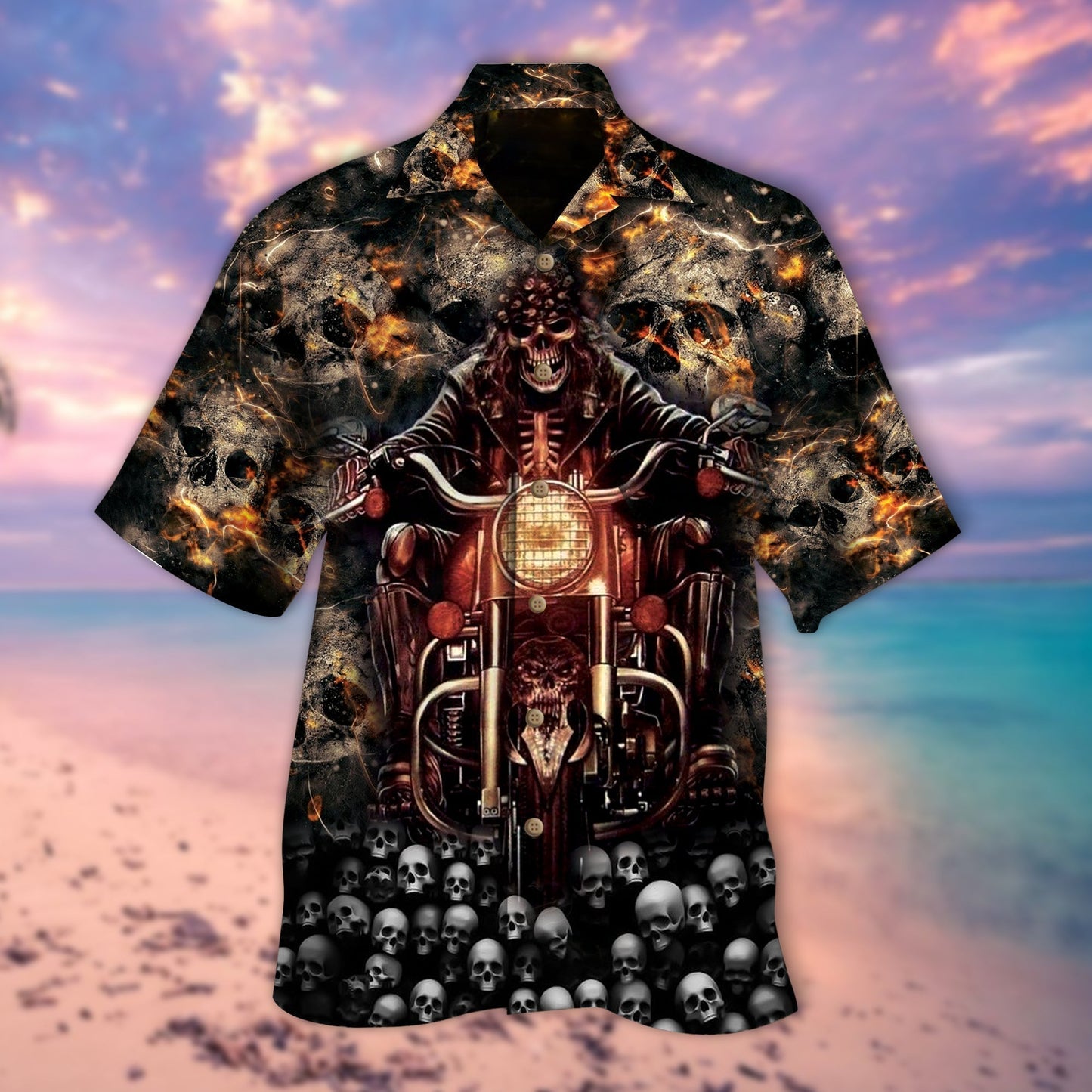 Cute Ghost Biker On Skulls 3D Hawaiian Shirt, Tendpins Skull Hawaiian Shirt Men Women HO5272