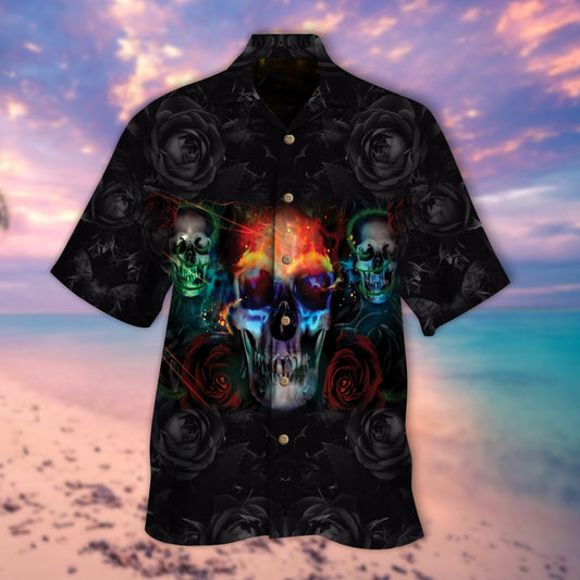 Colorful Skull And Rose All Over Printed 3D Hawaiian Shirt HO5296