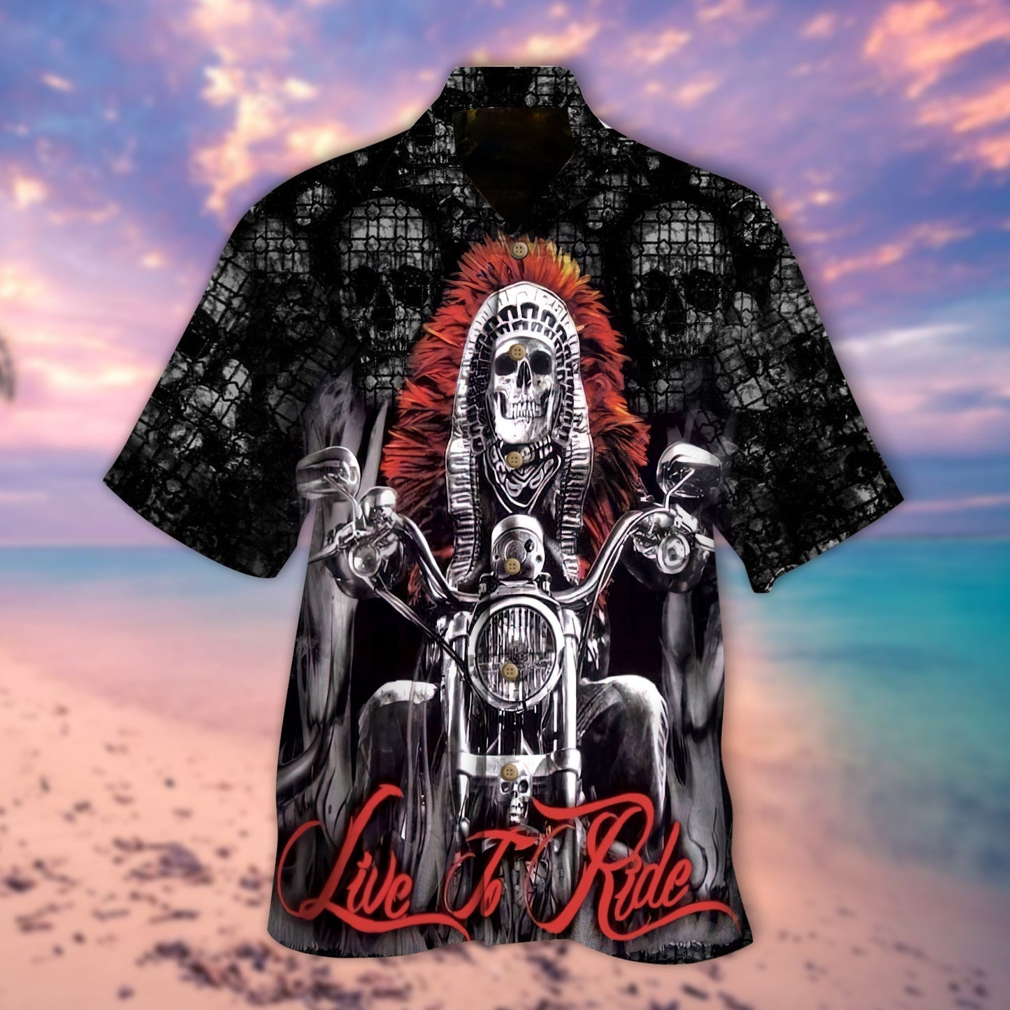 Skull Live To Ride Hawaiian Shirt, Native American Skull Hawaiian Shirts Adults HO5294