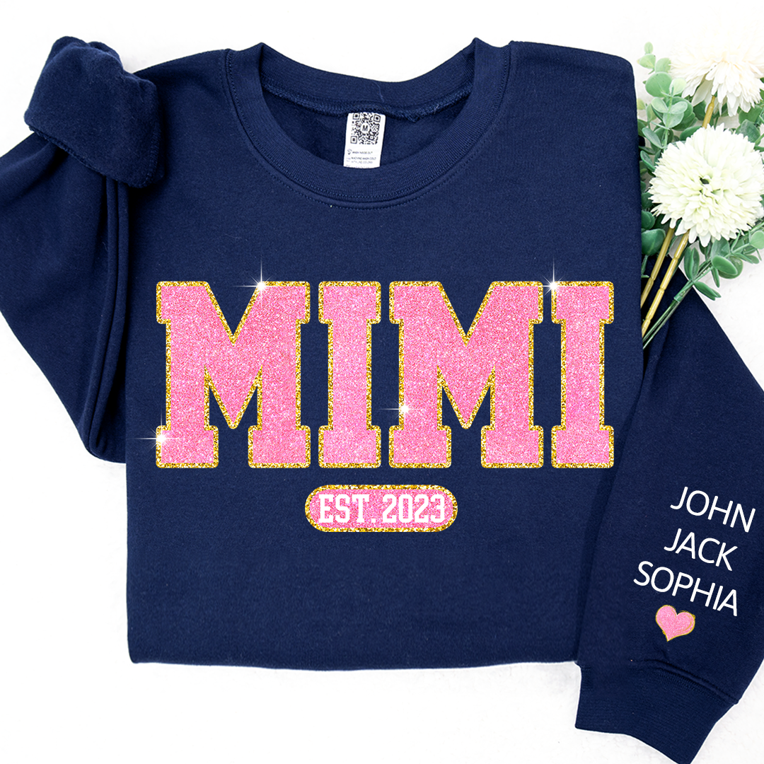 Glitter Pink Custom Name Mimi Nana Grandma Est And Kids Sweatshirt, Mother's Day Valentine Sweatshirt SO1112