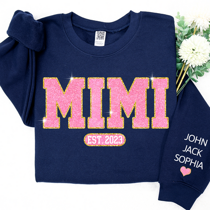 Glitter Pink Custom Name Mimi Nana Grandma Est And Kids Sweatshirt, Mother's Day Valentine Sweatshirt SO1112