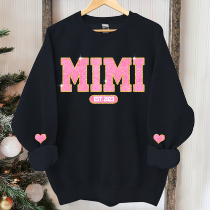 Glitter Pink Custom Name Mimi Nana Grandma Est And Kids Sweatshirt, Mother's Day Valentine Sweatshirt SO1112